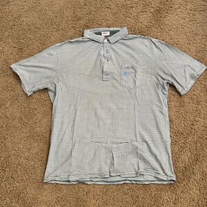 Faded green and white striped polo shirt